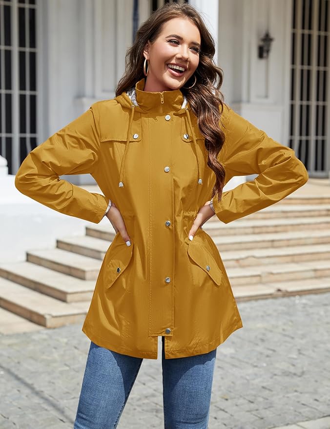 LOMON Women Waterproof Outdoor Hiking Raincoat Women Lined Rain Jacket Lightweight Hooded Jackets Trench Coats