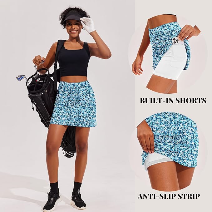 Ekouaer 16" Skorts for Women with Pockets Golf Pickleball Tennis Skirt | Silicone Grippers,2 Inner Pockets,Wide Waist,Side Slit Hem,Breathable,Soft,Lightweight