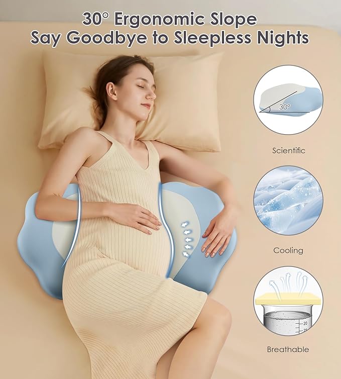 Memory Foam Maternity Pillow for Sleeping, Pregnancy Pillows Support for Back Belly HIPS, Adjustable Travel Wedge Pillow for Pregnant Women, Side Spleeping Pregnant Pillows with Pillowcase