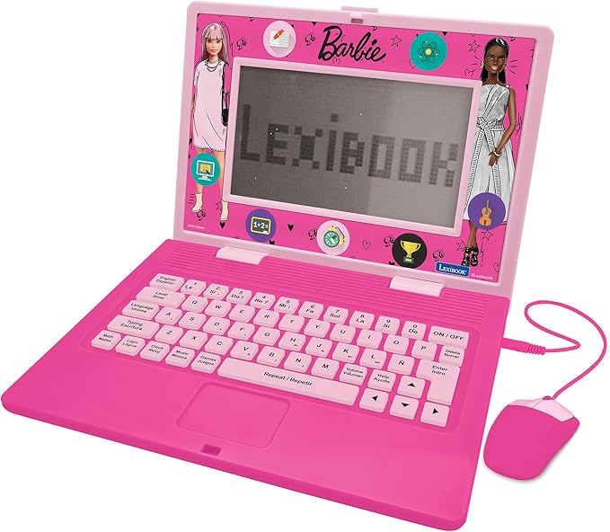 Lexibook, Barbie, Bilingual and Educational Laptop Spanish/English, Toy for Children, 170 Activities to Learn, Play Games and Music, Large Screen, Pink, JC599BBi2