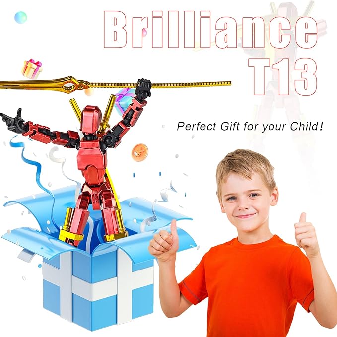 Assembly Completed T13 3D Printed Action Figures,Dummy 13 Robot 13 Movable N13 Action Figure, Lucky 13 Gift for Collectors Desktop Decorations for Game Lovers Toy(Purple Green + Metallic Weapon)