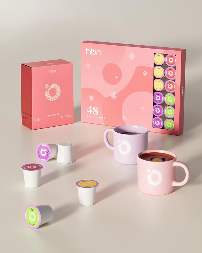 HBN Tea 48-Count Sampler Variety Pack for K-Cup Brewers, Healthy & Energizing Tea Capsules, Gift Box Set (Green, English Breakfast, Earl Grey, Jasmine)