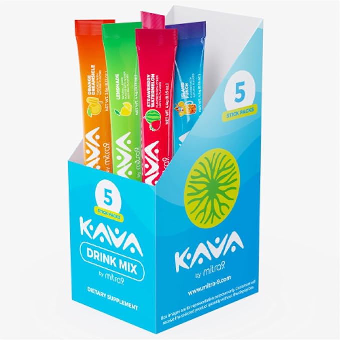 Mitra9 Kava Drink Mix | Variety Pack | 5 Stick Packs | Kava Root Extract Powder for Relaxation & Stress Relief | Non-Alcoholic, Zero Calorie Alcohol Alternative | Single-Serve Packets