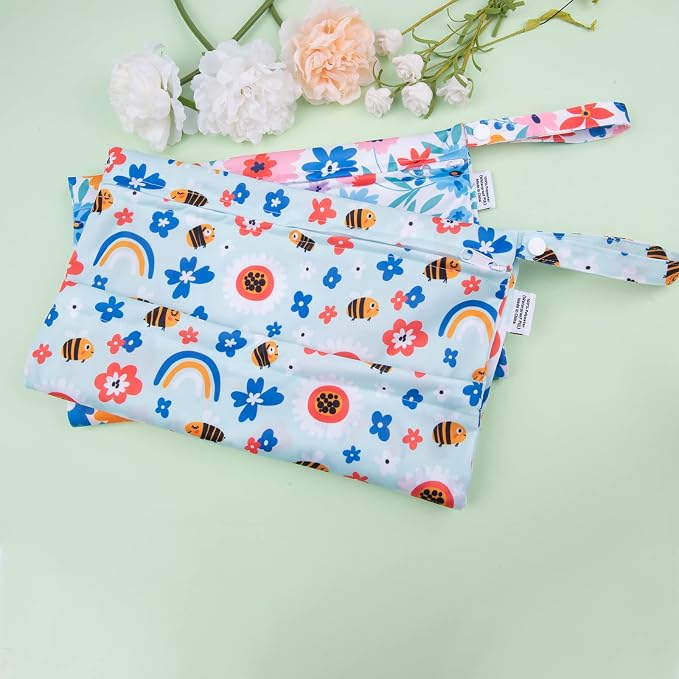 ALVABABY 2pcs Cloth Diaper Wet Dry Bags Waterproof Reusable with Two Zippered Pockets Travel Beach Pool Daycare Soiled Baby Items Yoga Gym Bag for Swimsuits or Wet Clothes LX-YX8688
