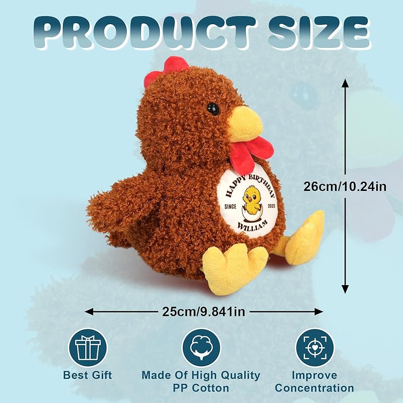 Custom Chicken Stuffed Animal 10.2" Chicken Plush Doll, Soft Cute Birthday Christmas Gift for Girls Boys Farm Lovers