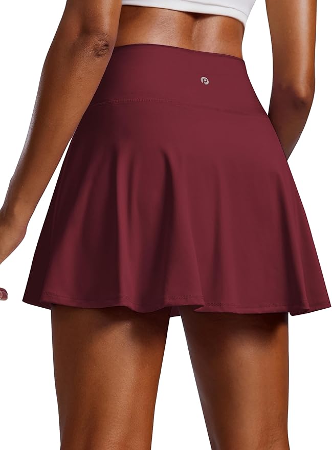 PINSPARK Womens Tennis Skirt Pleated Athletic Golf Skorts with Pockets | 3.5" High Waisted, Mesh Built-in Shorts, Mini Skirt, Buttery-Soft, Quick-dry, for Tennis, Golf, Pickleball, Casual
