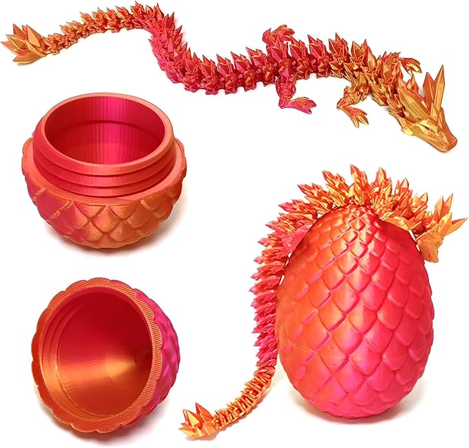 Pigmiss 4Packs 3D Printed Dragon Egg Crystal Dragon Fidget Toy Full Articulated Dragon Mystery Dragon Eggs with Dragon Inside Home Office Desk Decor Gifts Toys