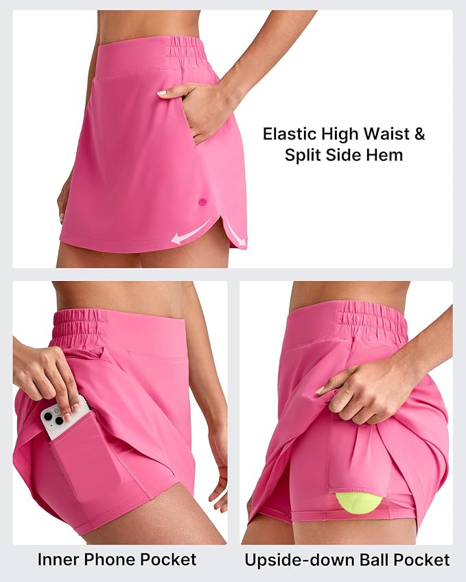 G4Free A Line Golf Skirts for Women 15'' Elastic High Waisted Tennis Skort | with 4 Pockets, Built-in Shorts, Dolphin Hems, Lightweight, Quick-dry, Breathable, Vibrant Colors, Athletic & Casual