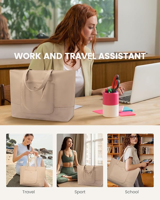 LOVEVOOK Tote Bag for Women, Work Tote with Laptop Compartment for Nurse Travel Commuter, Gym Tote Purse with Yoga Mat Strap