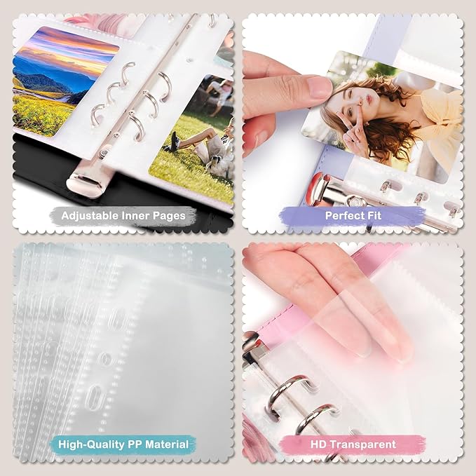 A5 Kpop Photocard Binder with 30 Pack 4-Pocket Card Pages, 6 Ring A5 Binder Card Collector Album with 240 Card Slots,PU Leather Binder Cover with Magnetic Buckle Closure for Organizing Trading Card
