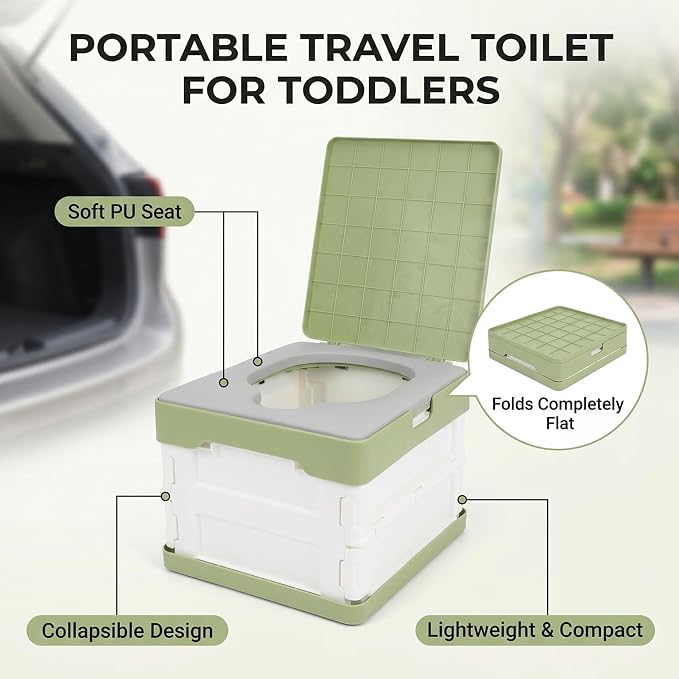 Generic Foldable Travel Potty, Portable Toddler Potty Training Toilet with PU Soft Seat Leak Proof for Car Camping Outdoor