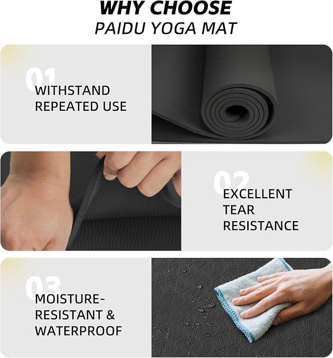 PAIDU Extra Long Wide Yoga Mat 76"x33"x2/5 Inch - Non Slip Thick Exercise Mat for Home Gym, Yoga, Pilates & Workouts