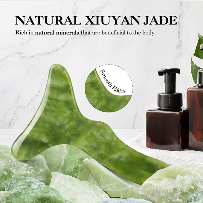 Jade Stone Large gua sha Massage Tool, Gua Sha Body Tool with Hand Grip, Muscle Scraping Massage Tools,Lymphatic Drainage Massager,Body Sculpting Anti Cellulite Tools for Men Women