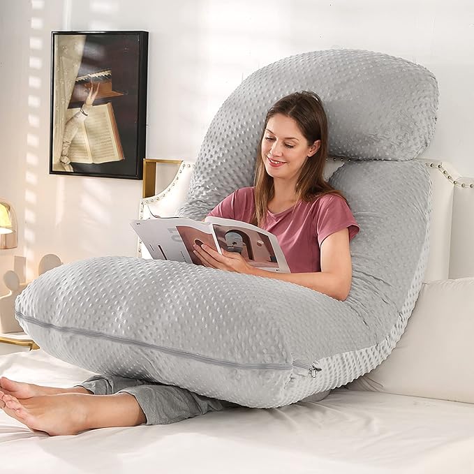 U-Shaped Full Body Pregnancy Pillow for Sleeping – 57" Maternity Pillow with Removable Cover, Support for Back, Legs, Belly & Hips (Velvet-Light Gray)