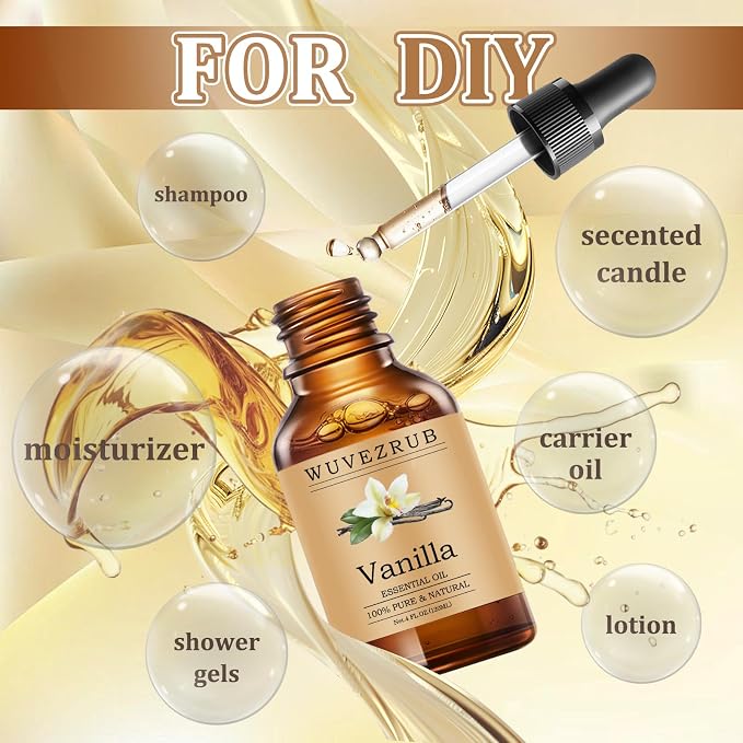 Vanilla Essential Oils 120ML, Pure Vanilla Essential Oil for Aromatherapy Diffuser - 4 Fl Oz