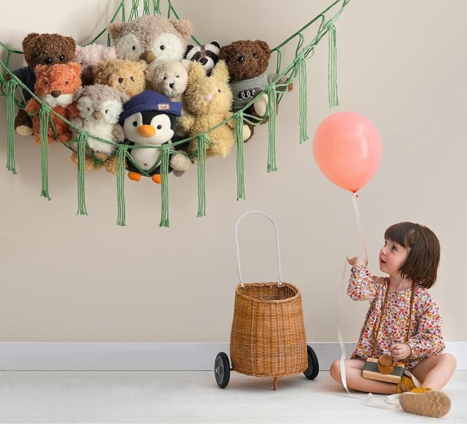 Large Stuffed Animal Hammock Corner Net for Toys Storage Hanging Stuff Animal Organizer Holder Black White Room Bedroom Nursery Decor Organization
