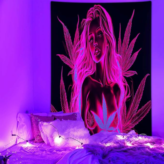 Bcsewcg Blacklight Wall Art, Uv Glow in the Dark Hot Girl Poster for Adults Room Bedroom Dorm Decor
