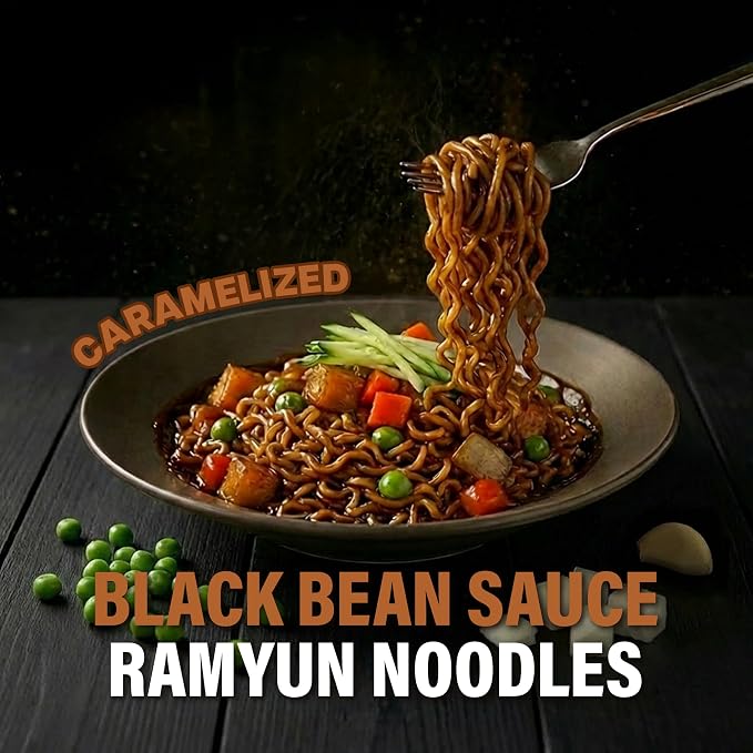 Nongshim Chapagetti, Black Bean Jajangmyeon Korean Ramen Noodles, 10 Pack | Black bean instant noodles with roasted chunjang sauce, onion-garlic notes, chewy sauce-coated finish