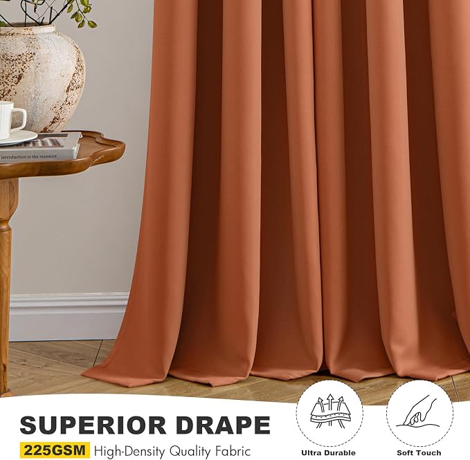 MIULEE Fall Blackout Curtains for Bedroom 2 Panels 40 x 84 Inch Long Rust | Thermal Insulated, Living Room Darkening Grommet Drapes, Noise Reducing, Light Blocking Window Treatments