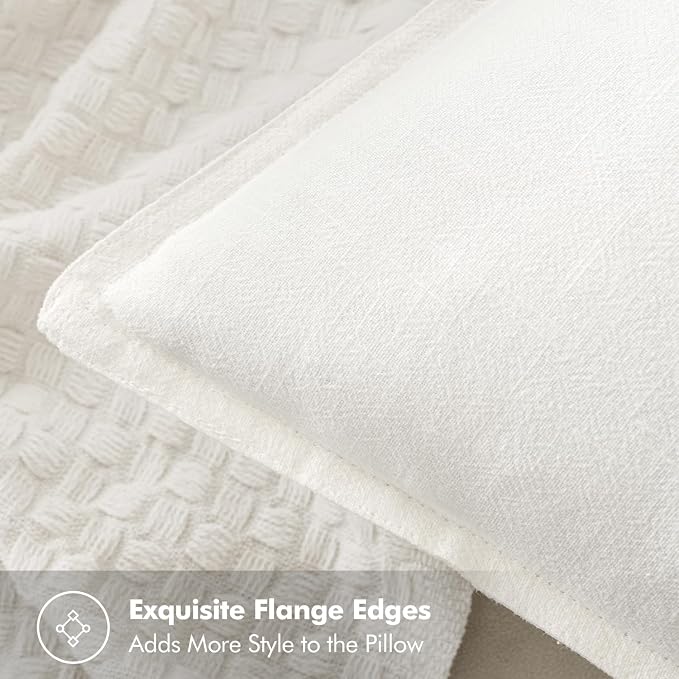 MIULEE Set of 2 Linen Pillow Covers 18x18 Inch Cream White | Boho Farmhouse Neutral Couch Throw Pillows for Bed, Pack of 2 Accent Modern Pillowcases, Sofa Livingroom Home Decor