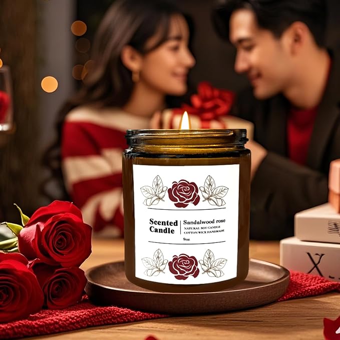 Coniol Natural Sandalwood Rose Scented Candle for Home - Rich & Warm Aromatherapy for Home Relaxation, Holiday Decor & Stress Relief, Premium Soy Wax for Family Coziness