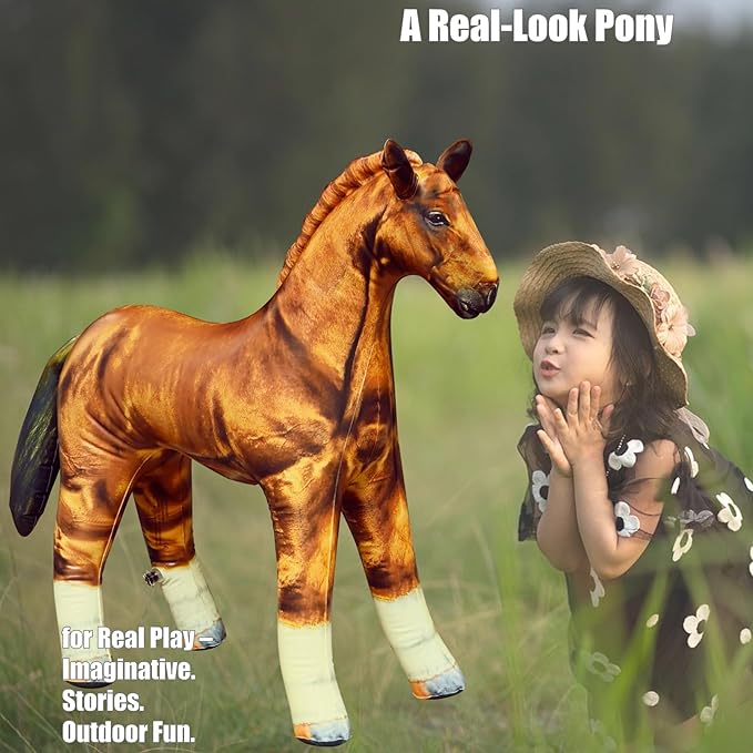 Jet Creations Inflatable Horse 38" L x 30" H – Golden Brown Blow Up Animal Toy for Kids Ages 3+ – Halloween, Fall & Western Party, Yard Display, Birthday & Holiday Decor, Photo Prop, 1 PC