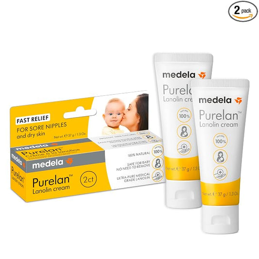 Medela Purelan Lanolin Nipple Cream, Fast Relief for Sore Nipples & Dry Skin During Breastfeeding, Safe for Breastfeeding Baby, Natural, Hypoallergenic, Fragrance-Free, 1.3 Ounces, 2 Pack
