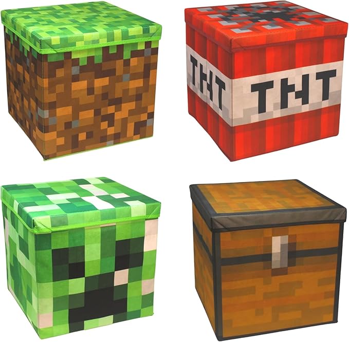 Large 14 x 14 Pixelated Box - 4 Pack | Birthday Party Supplies | Storage Decoration and Prop, Big Birthday Box | Storage Bin Chest With Lid Gift Accessory (4 Pack)