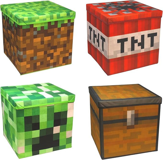 Large 14 x 14 Pixelated Box - 4 Pack | Birthday Party Supplies | Storage Decoration and Prop, Big Birthday Box | Storage Bin Chest With Lid Gift Accessory (4 Pack)