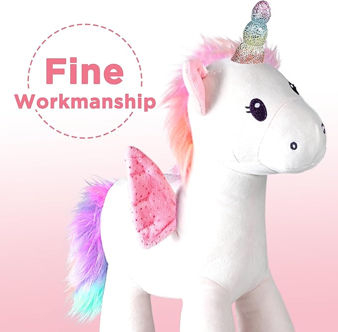iPlay, iLearn Plush Magic Unicorn Toy W/Remote Control Fairy Magical Wand, Girl Music Unicorn Stuffed Animal W/LED Light Sound, Interactive Birthday Gift 18 24 Month Baby Toddler 2 3 4 5 6 7 Year Kid