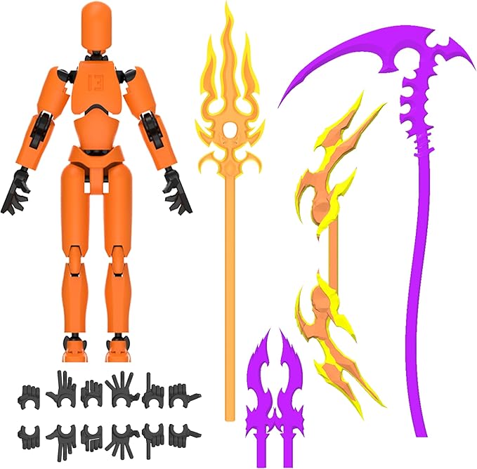 Glowing Titan 13 Action Figure Set Already Assembled, T13 Action Figures with Weapons Accessories 3D Printed T 13 Lucky Robo Dummy Nova 13 Action Figures, Figura de acción t13 (Orange)