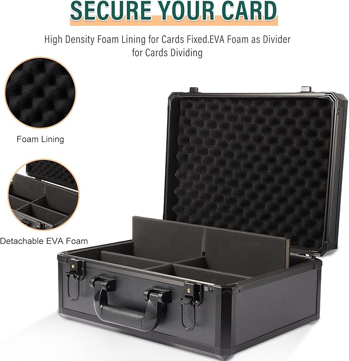EcoVibe Trading Card Storage Box for 3" X 4" 35PT Toploaders 600+, Toploader Storage Box with 6 Foam Stoppers, Fits Toploader Magnetic Holders MTG Baseball Sports Top Loaders Holder（Black）