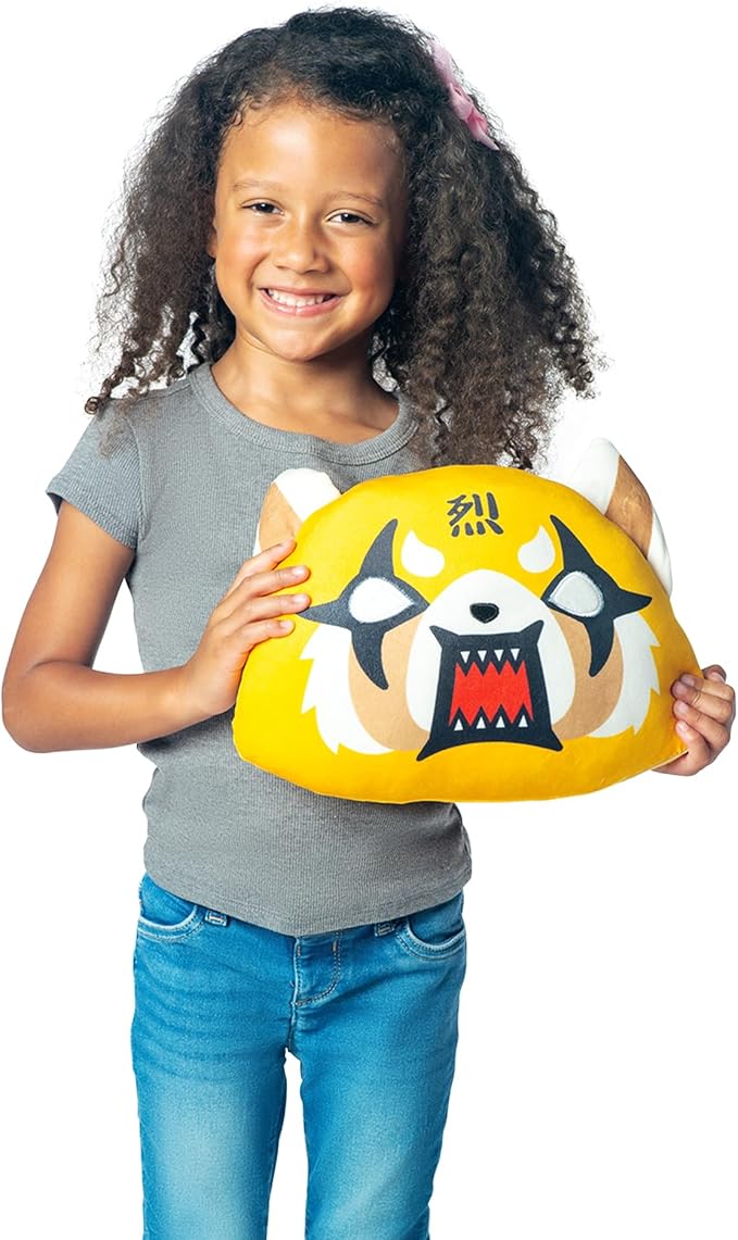 Northwest Aggretsuko Rage Face Cloud Pillow 12" – Plush Cartoon Stuffed Toy for Kids & Adults, Cute Character Throw Pillow