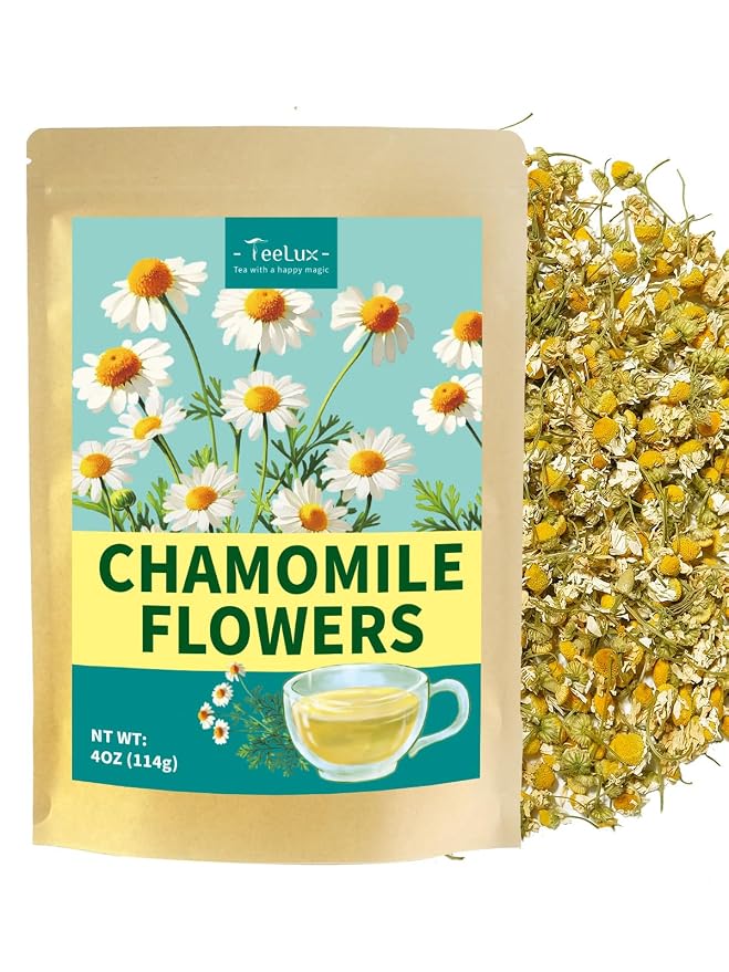 TeeLux Chamomile Tea Loose Leaf, Whole Natural Chamomile Flowers, Floral Aroma & Smooth Taste, Caffeine Free, 4oz