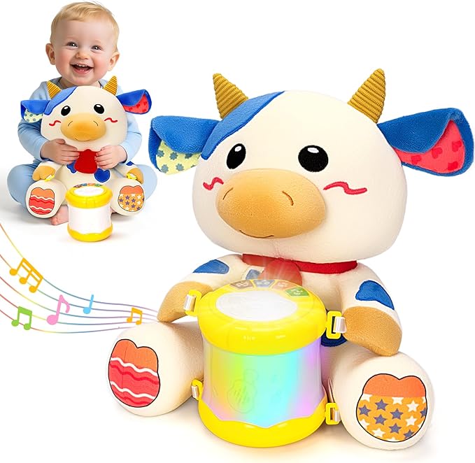 Baby Toys 6-12 Months, Cow Musical Plush with Lights, ABCs, Animal Sounds, Numbers, Infant Early Learning Toy,Christmas Birthday Gifts for 6+ Month Boys &Girls