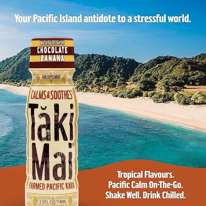 Taki Mai Chocolate Banana Kava Kava 2.5 oz (6-pack) Shots – Noble Kava Root Drink, Ready to Drink for Stress Support & Relaxation, Fast Acting Herbal Support for Calming Better Sleep and Balanced Mood