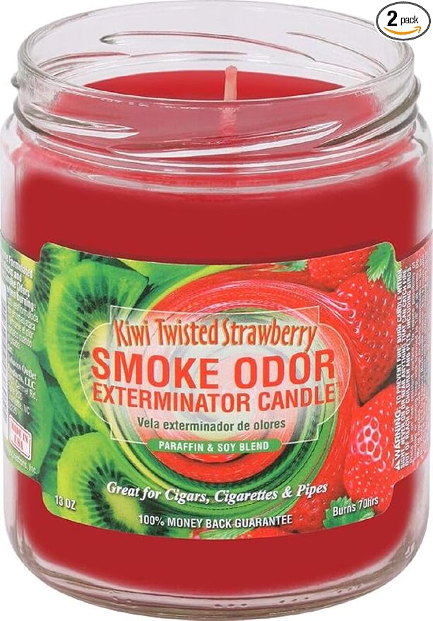 Smoke Odor Exterminator 13 oz Jar Candles, Kiwi Twisted Strawberry, Pack of 2