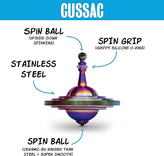 UFO Tops - Cussac - Metal Spinning Top - Inspired by The Documented 1967 UFO Sighting in Cussac, France (Psychedelic Steel)
