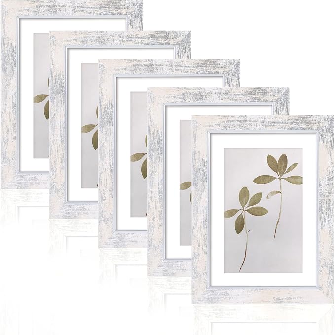 Fixwal 5x7 Picture Frame Set of 5, Vintage Photo Frame, Rustic Retro Picture Frame with Tempered Glass, Decorative Art on Walls and Tabletop Placement
