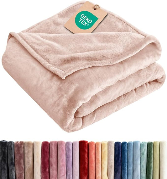 Fleece Blanket Queen Size - Ultra-Soft Flannel Fleece Blanket - Rosewater | Soft, Warm, Outdoor Picnic Blanket for Camping, Travel, Lightweight, Cozy, Anti-Static, Home Decor Gifts for Men & Women
