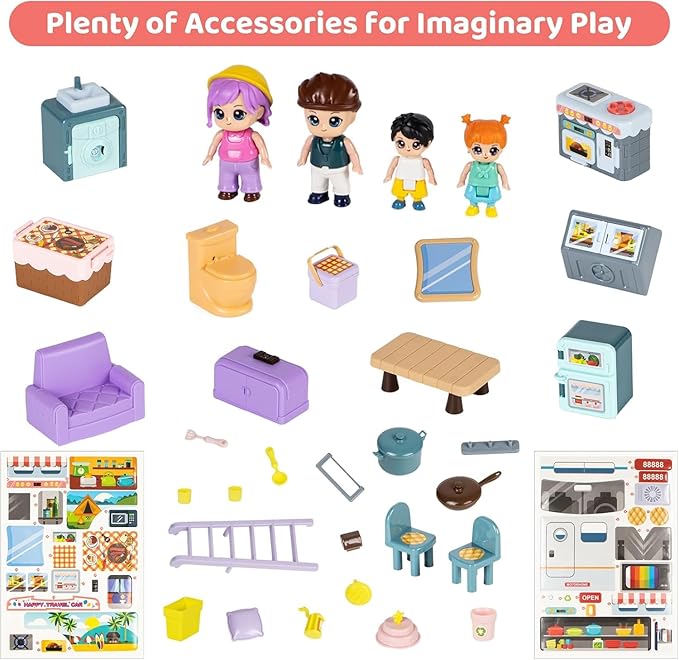 Doll House Toys for Girls 3 4 5 6 7 8+ Year Old, Transformable House Pretend Play Set Dollhouse Inertia Vehicle with Sound and Music for Birthday Gifts 3+