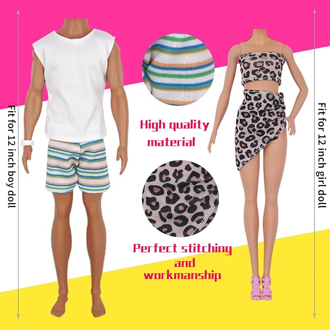 42Pcs Doll Clothes and Swimming Accessories for 12 inch Boy and Girl Dolls Includes Bikini Swim Suit Swim Trunks Skateboard Lifebuoys Chair Diving Swimming Sets for 12 inch Doll Beach Style