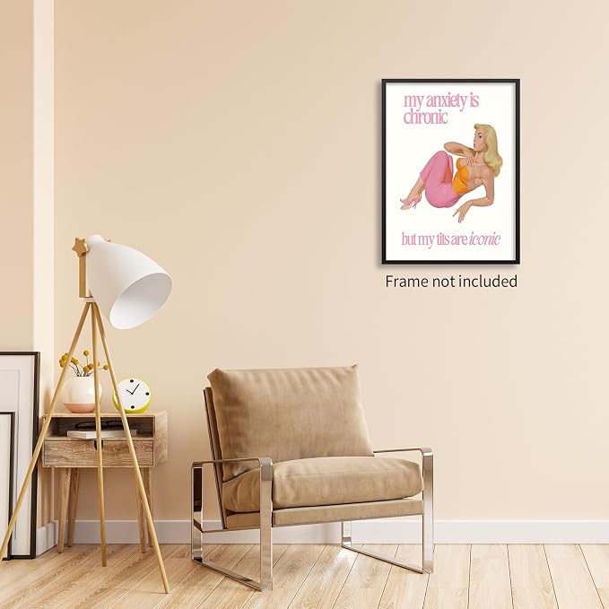 Haitunone Funky Sexy Women Wall Art Funny Quote Social Anxiety Poster 60s 70s Vintage Housewife Canvas Prints for Apartment Wall Decor 16X24 inch Unframed