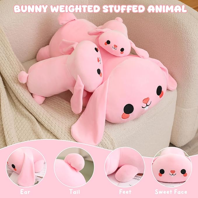 Weighted Stuffed Animals, 1.6 lbs Bunny Stuffed Animal with Weighted Beads, Cute Plush Toy Pillow Gifts for Adults Kids Boys Girls