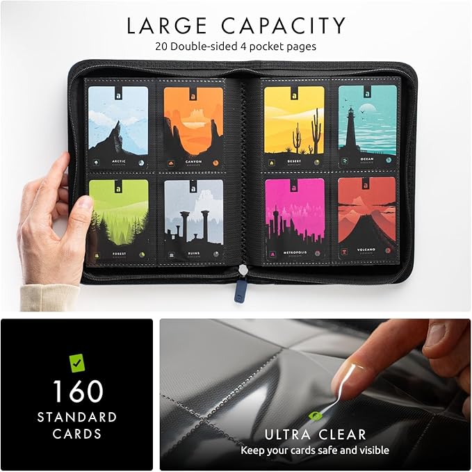 Vault X 4 Pocket Zip Binder, 160 Cards, Exo-Tec Material, 20 Side-Loading Pages (Blue)