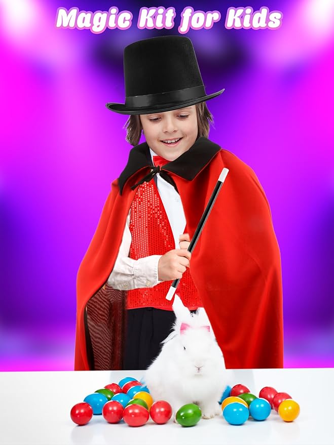 5 Pcs Kids Magic Costume Set Include Magician Hat Cape Vest Wand Gloves Magic Dress Up Outfit for Halloween Pretend Play