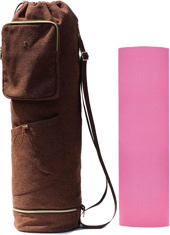 ESVAN Yoga Mat Bag with Multi Pockets Drawstring Yoga Mat Carrier Pilates Exercise Multi-Functional Storage Bag