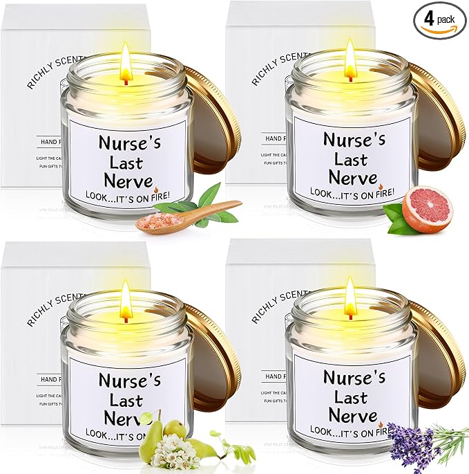 MTLEE 4 Pcs Nurses Gifts Bulk for Women, Nurse's Last Nerve Scented Candles 3.5 oz Candle CNA Gifts for Christmas Women Female Graduation Birthday Present (White)