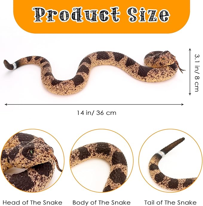 2 Pcs Realistic Rubber Snakes, Plastic Snakes, Prank Snake Toys for Party, Tricking People, Kids Playing, Garden Props Decorations, 14in