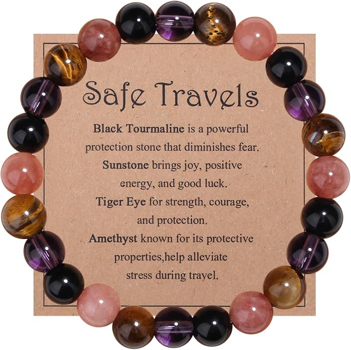 MAIBAOTA Healing Crystal Bracelet for Women Empath Protection & Safe Travel & Anxiety Relief Bracelet - New Beginnings Lucky Charms for Travel/New Job/Next Chapter